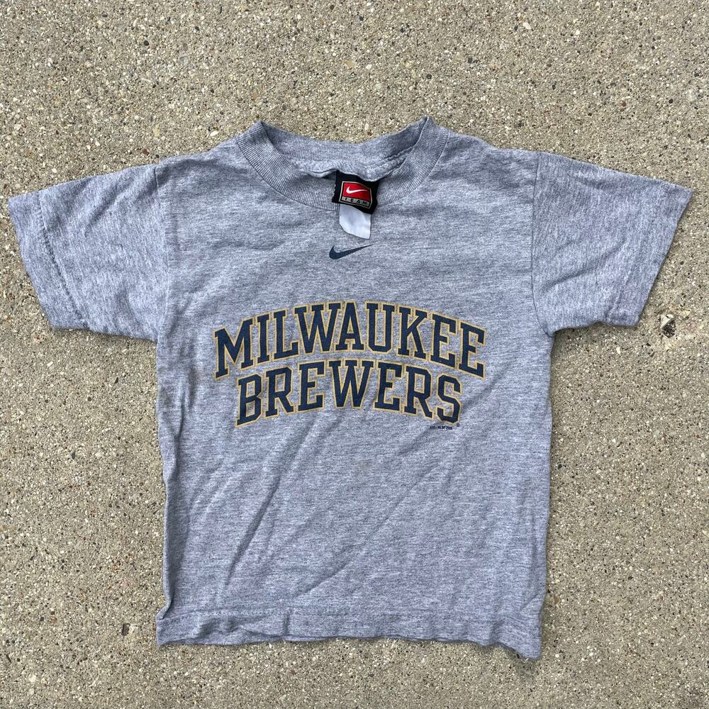 Vintage Nike Milwaukee Brewers MLB Tee Gray Y2K Team Tag Toddler Youth 3T 4T